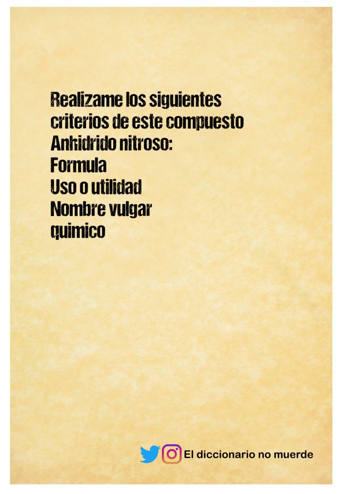 Realizame los siguientes criterios de este compuesto Anhidrido nitroso:
Formula
Uso o utilidad 