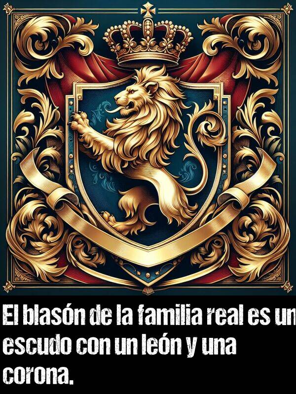 escudo: El blasn de la familia real es un escudo con un len y una corona.