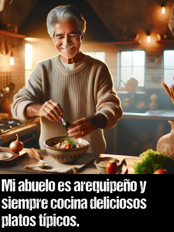 tpicos: Mi abuelo es arequipeo y siempre cocina deliciosos platos tpicos.