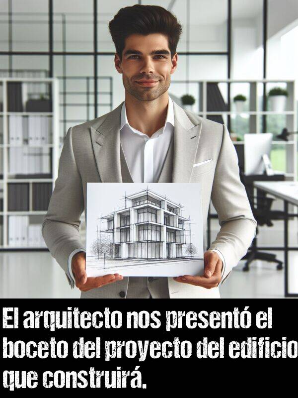 boceto: El arquitecto nos present el boceto del proyecto del edificio que construir.