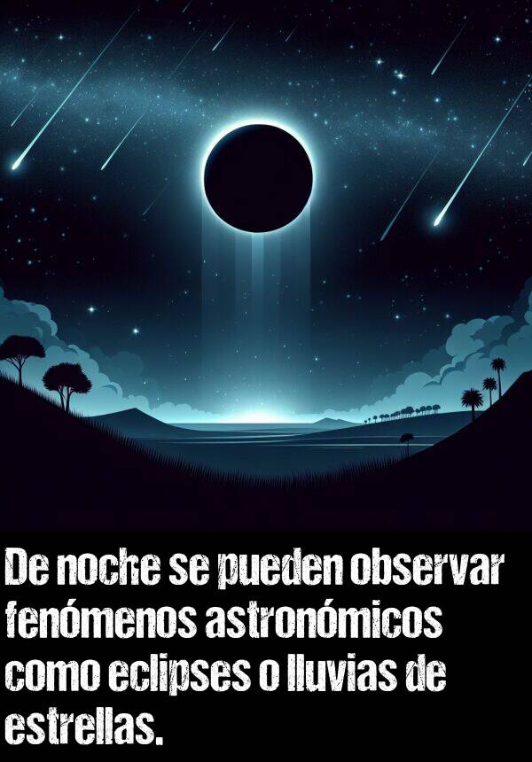 de noche: De noche se pueden observar fenmenos astronmicos como eclipses o lluvias de estrellas.