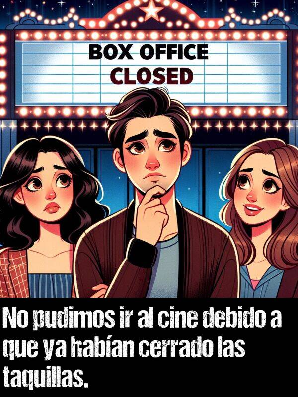 cerrado: No pudimos ir al cine debido a que ya haban cerrado las taquillas.