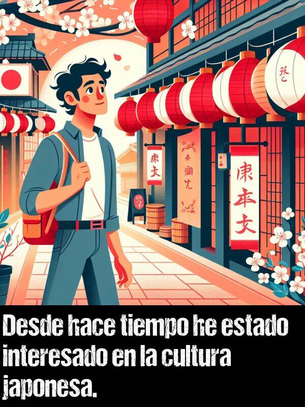 interesado: Desde hace tiempo he estado interesado en la cultura japonesa.