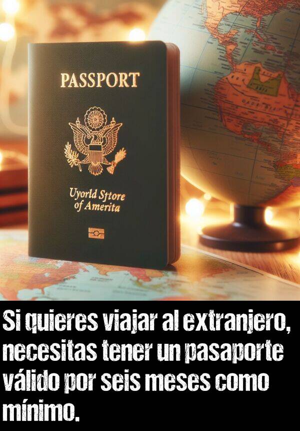 extranjero: Si quieres viajar al extranjero, necesitas tener un pasaporte vlido por seis meses como mnimo.