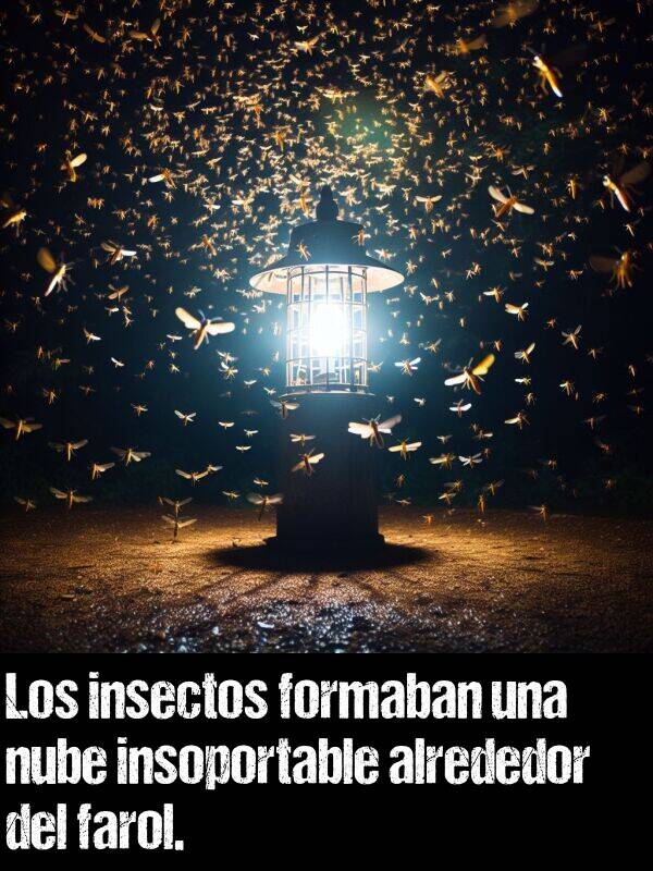 nube: Los insectos formaban una nube insoportable alrededor del farol.