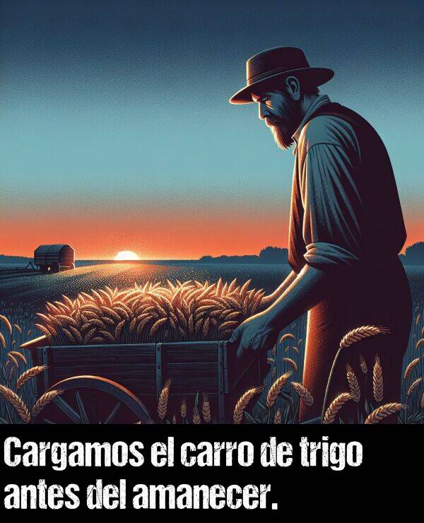 antes: Cargamos el carro de trigo antes del amanecer.