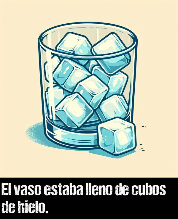 vaso: El vaso estaba lleno de cubos de hielo.