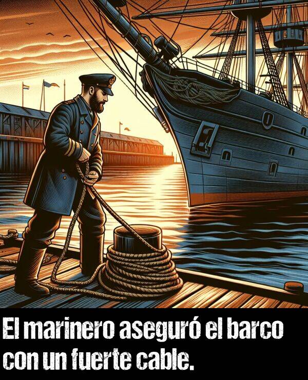 barco: El marinero asegur el barco con un fuerte cable.