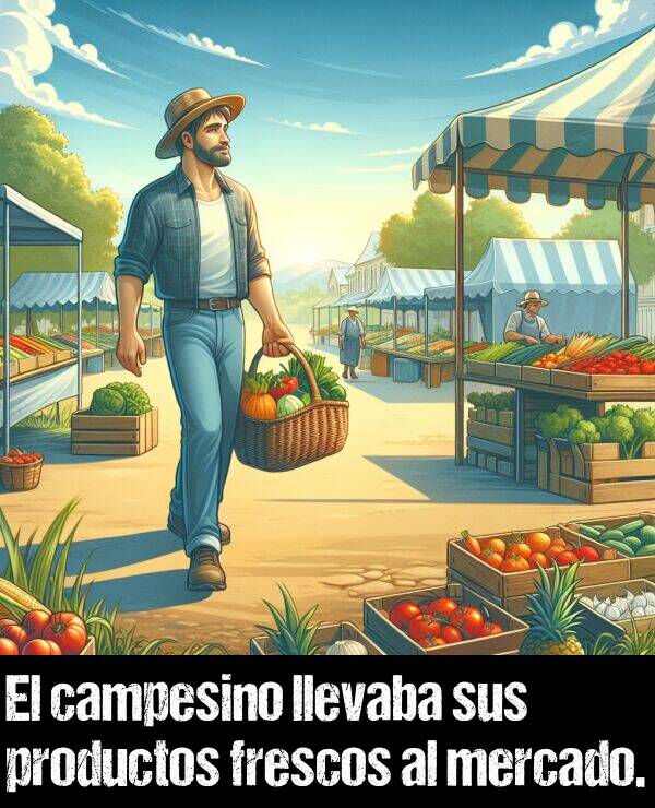 producto: El campesino llevaba sus productos frescos al mercado.