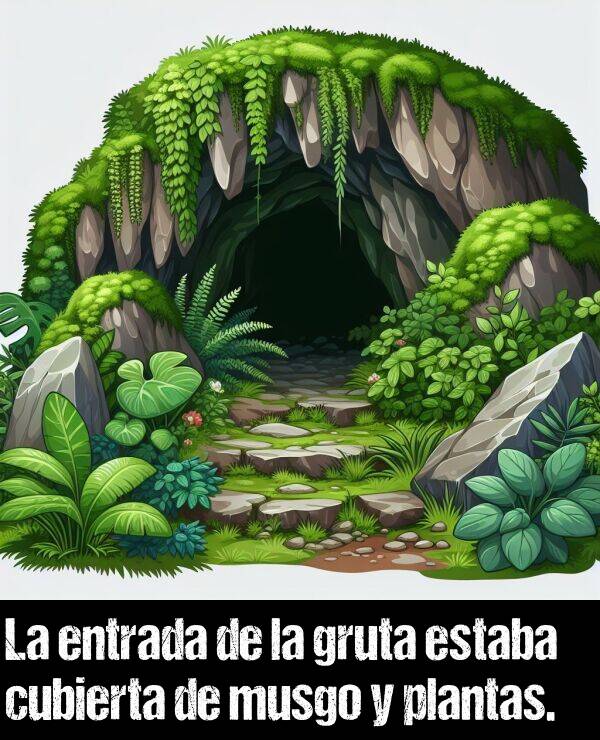 entrada: La entrada de la gruta estaba cubierta de musgo y plantas.