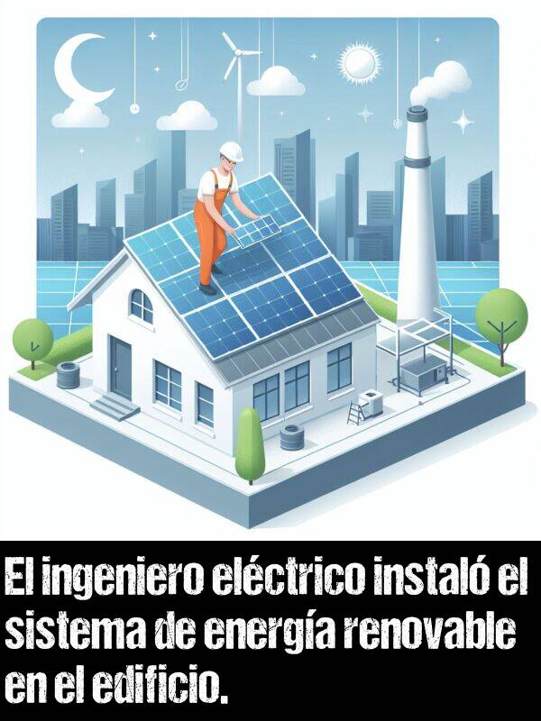 sistema: El ingeniero elctrico instal el sistema de energa renovable en el edificio.