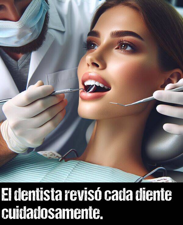 diente: El dentista revis cada diente cuidadosamente.