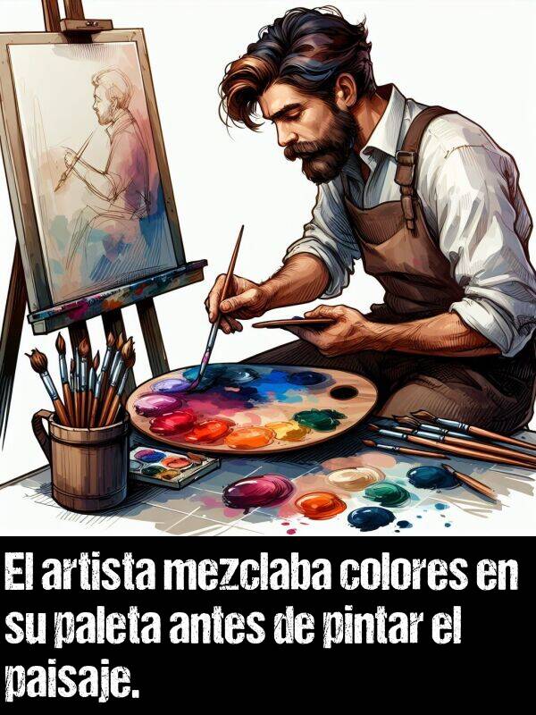 paleta: El artista mezclaba colores en su paleta antes de pintar el paisaje.