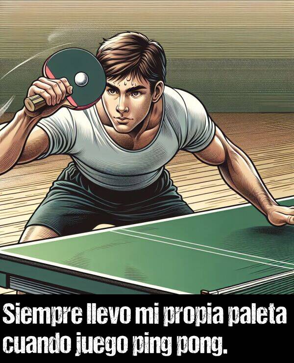 paleta: Siempre llevo mi propia paleta cuando juego ping pong.