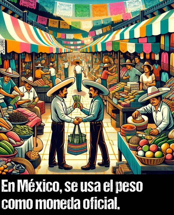 peso: En Mxico, se usa el peso como moneda oficial.