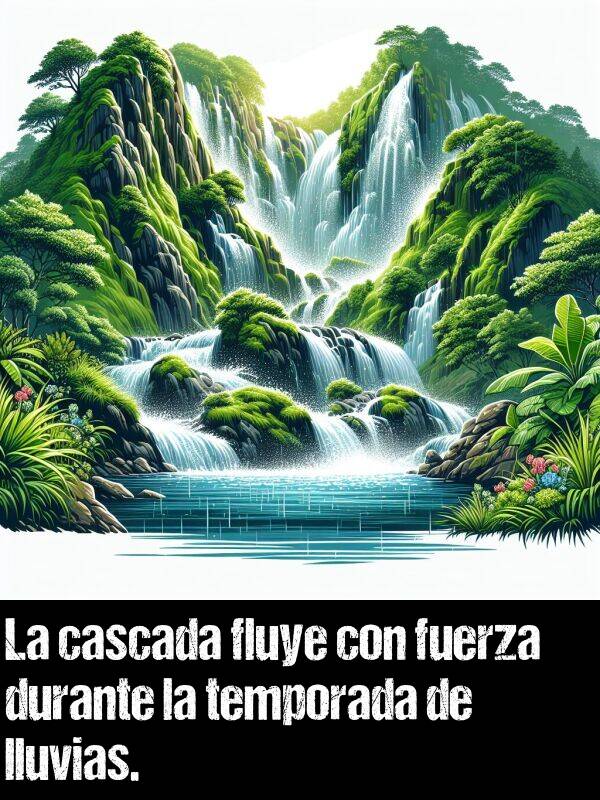 cascada: La cascada fluye con fuerza durante la temporada de lluvias.