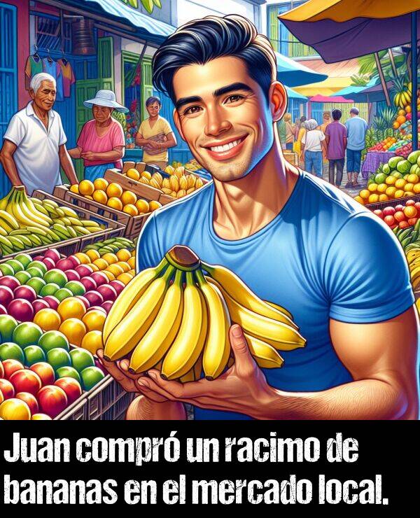 racimo: Juan compr un racimo de bananas en el mercado local.