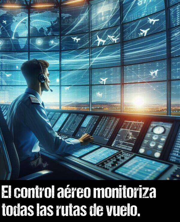 control: El control areo monitoriza todas las rutas de vuelo.