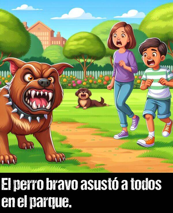 asustar: El perro bravo asust a todos en el parque.