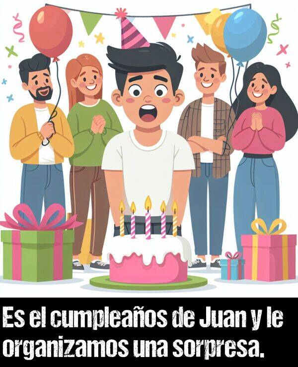 organizamos: Es el cumpleaos de Juan y le organizamos una sorpresa.