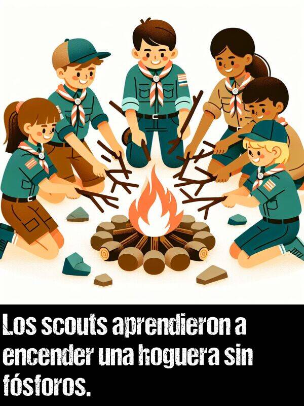 hoguera: Los scouts aprendieron a encender una hoguera sin fsforos.