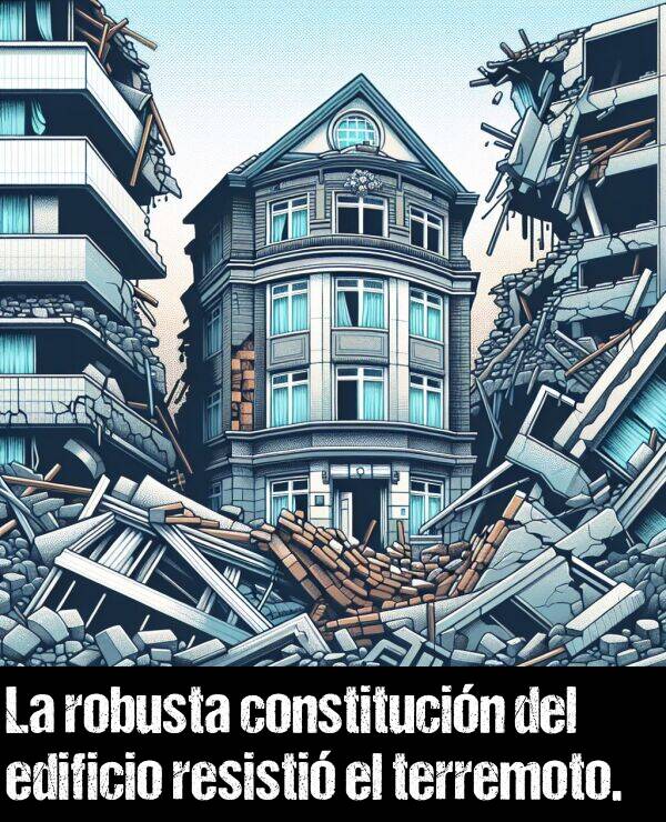 edificio: La robusta constitucin del edificio resisti el terremoto.