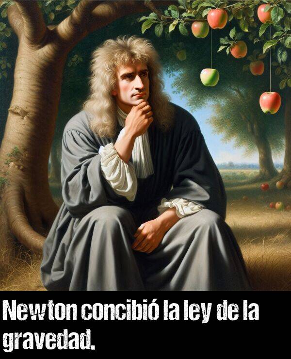 newton: Newton concibi la ley de la gravedad.