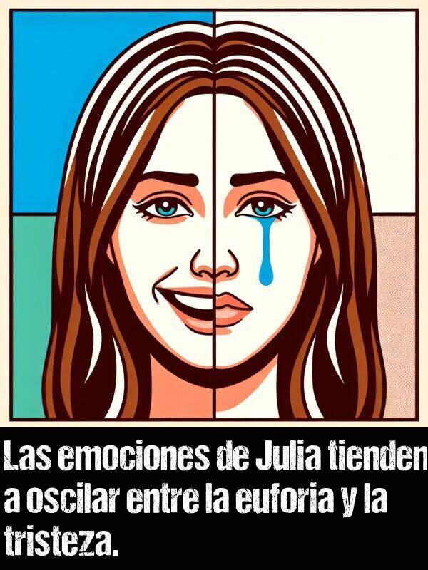 tristeza: Las emociones de Julia tienden a oscilar entre la euforia y la tristeza.