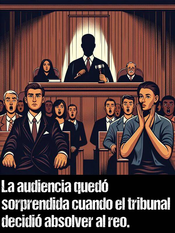 sorprendido: La audiencia qued sorprendida cuando el tribunal decidi absolver al reo.