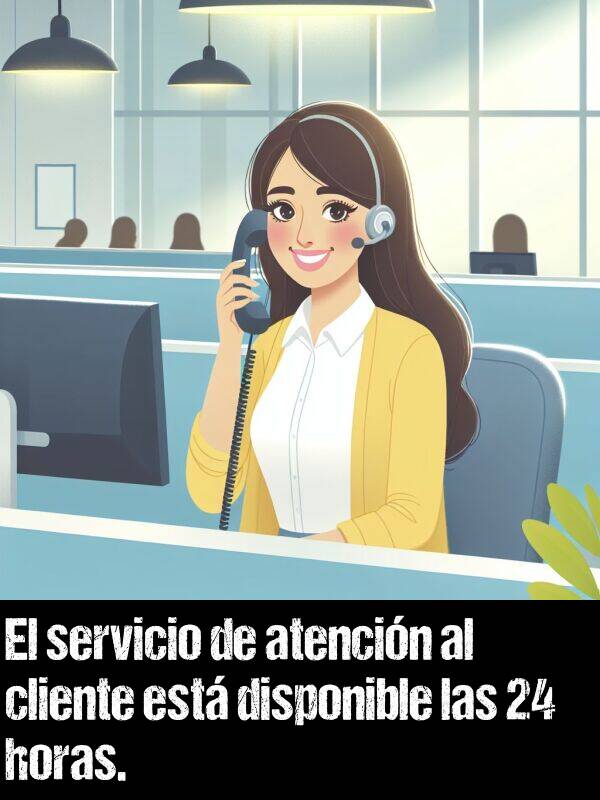 cliente: El servicio de atencin al cliente est disponible las 24 horas.