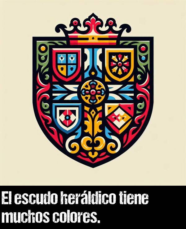 mucho: El escudo herldico tiene muchos colores.