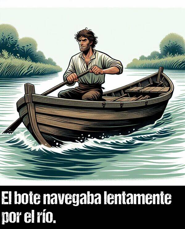 navegaba: El bote navegaba lentamente por el ro.