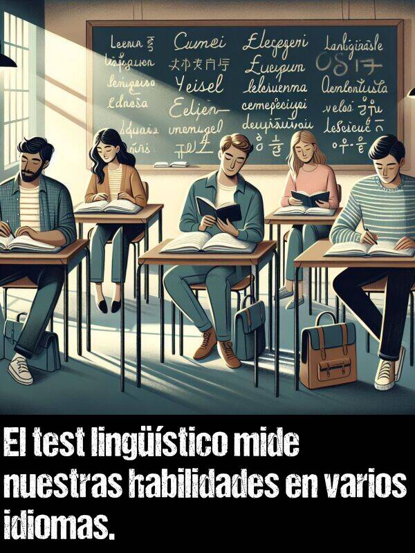 test: El test lingstico mide nuestras habilidades en varios idiomas.