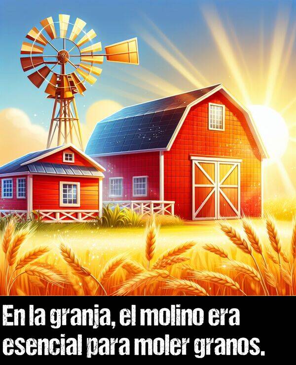 grano: En la granja, el molino era esencial para moler granos.