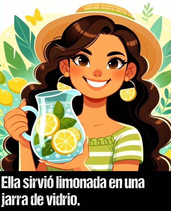 sirvi: Ella sirvi limonada en una jarra de vidrio.