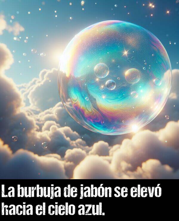 elev: La burbuja de jabn se elev hacia el cielo azul.