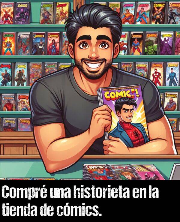 tienda: Compr una historieta en la tienda de cmics.