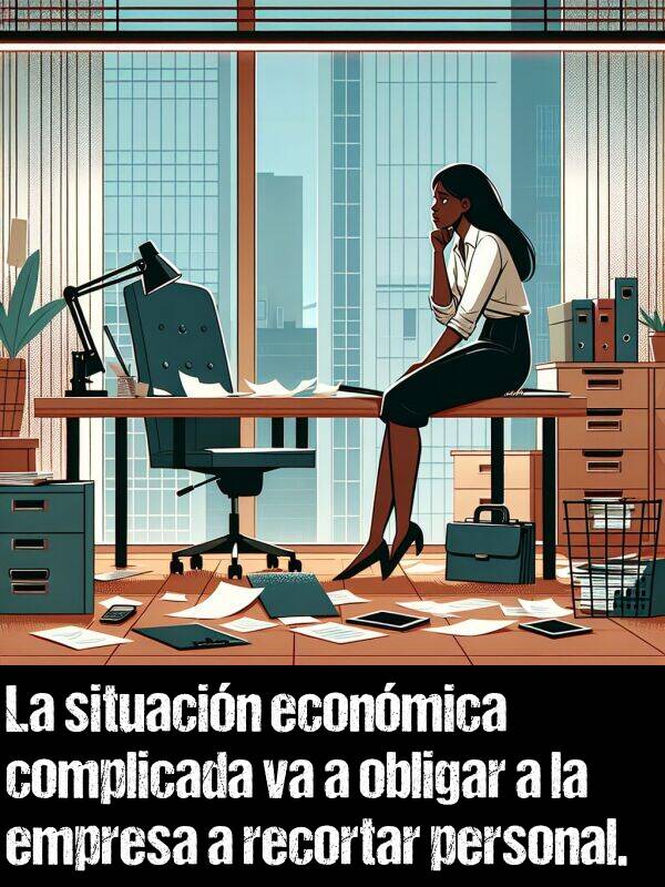 obligar: La situacin econmica complicada va a obligar a la empresa a recortar personal.