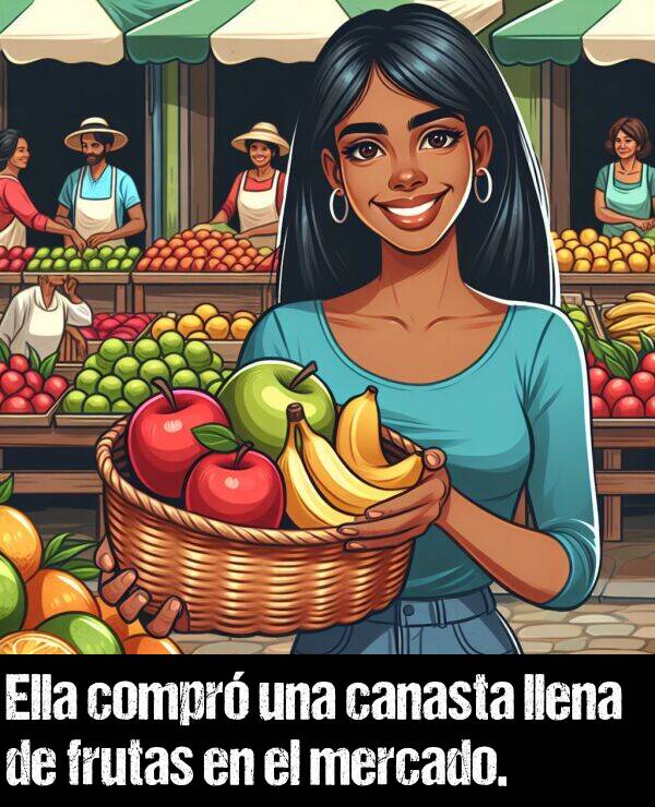 canasta: Ella compr una canasta llena de frutas en el mercado.