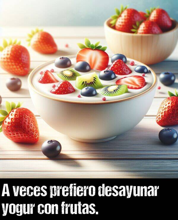 desayunar: A veces prefiero desayunar yogur con frutas.