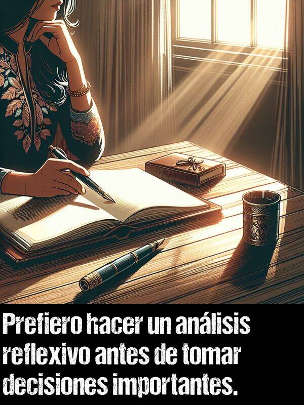 anlisis: Prefiero hacer un anlisis reflexivo antes de tomar decisiones importantes.