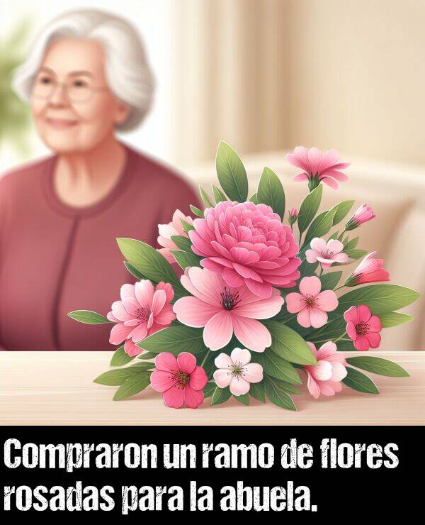 compraron: Compraron un ramo de flores rosadas para la abuela.