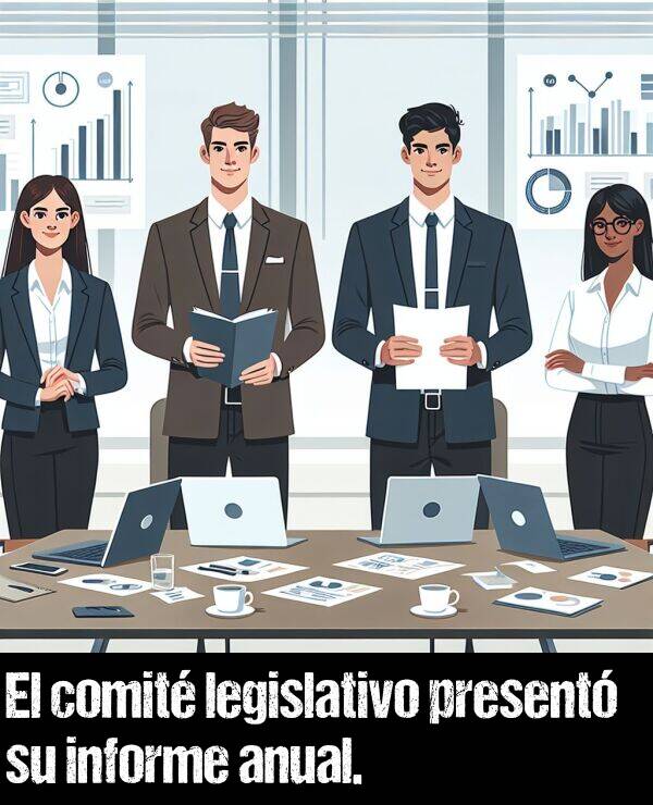 informe: El comit legislativo present su informe anual.