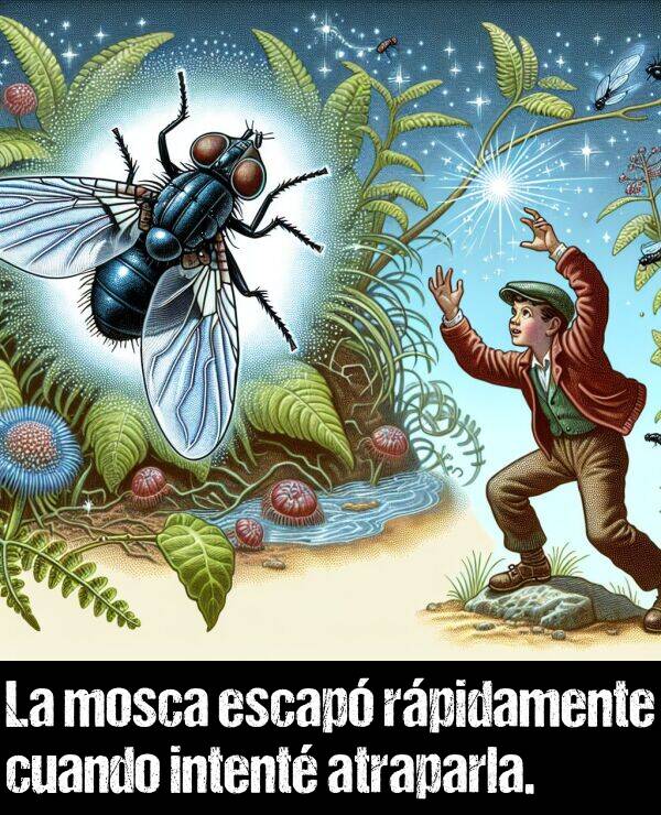 atraparla: La mosca escap rpidamente cuando intent atraparla.