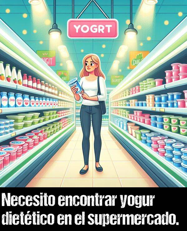 diettico: Necesito encontrar yogur diettico en el supermercado.