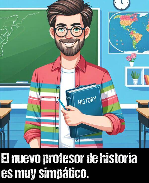 simptico: El nuevo profesor de historia es muy simptico.