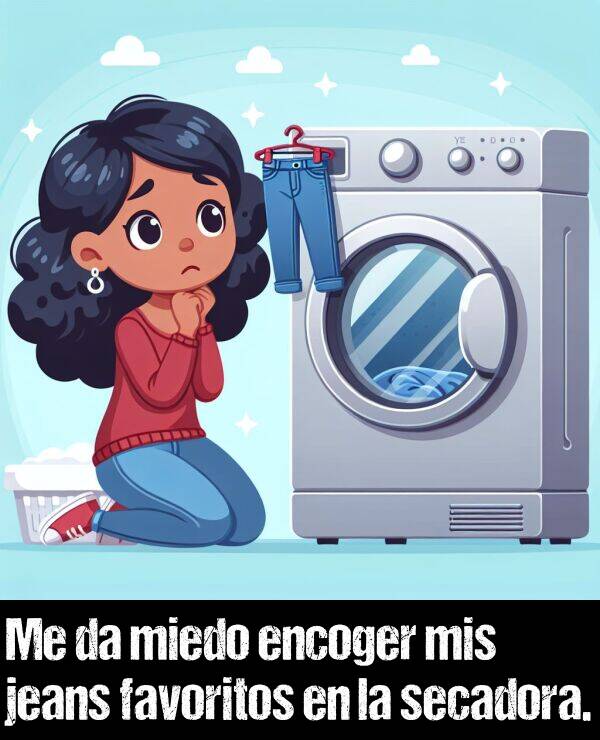 encoger: Me da miedo encoger mis jeans favoritos en la secadora.