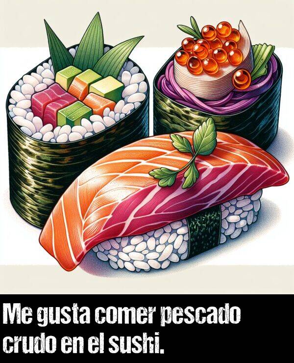 pescado: Me gusta comer pescado crudo en el sushi.