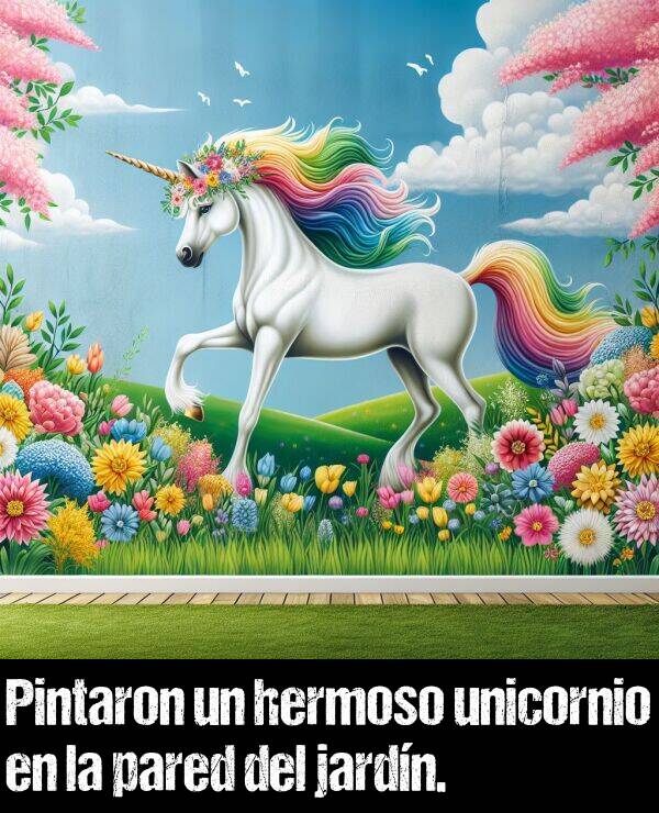 unicornio: Pintaron un hermoso unicornio en la pared del jardn.