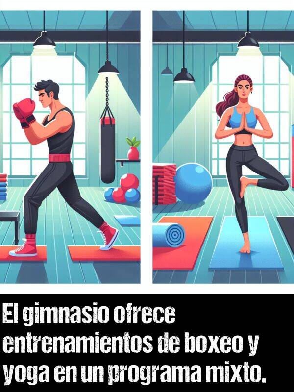 programa: El gimnasio ofrece entrenamientos de boxeo y yoga en un programa mixto.